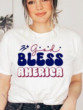 God Bless America NEW white short sleeve Shirt 4th of July